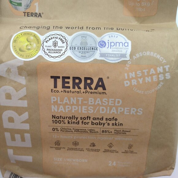 3 Packs Terra Plant-Based Newborn Diapers Size 1‎ | 24 Count Each | Eco-Friendly - Picture 3 of 12